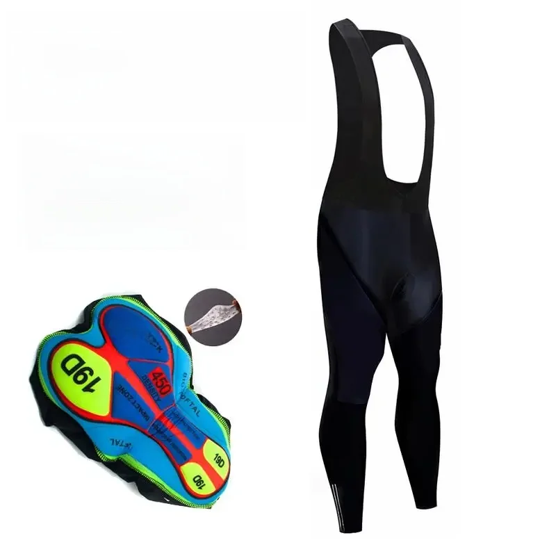 AliExpress NONE All Black Cycling Bib Trousers Winter Thermal Fleece Mountain Bike Keep Warm Long Pants Breathable Bicycle Tights 19D Gel Pad