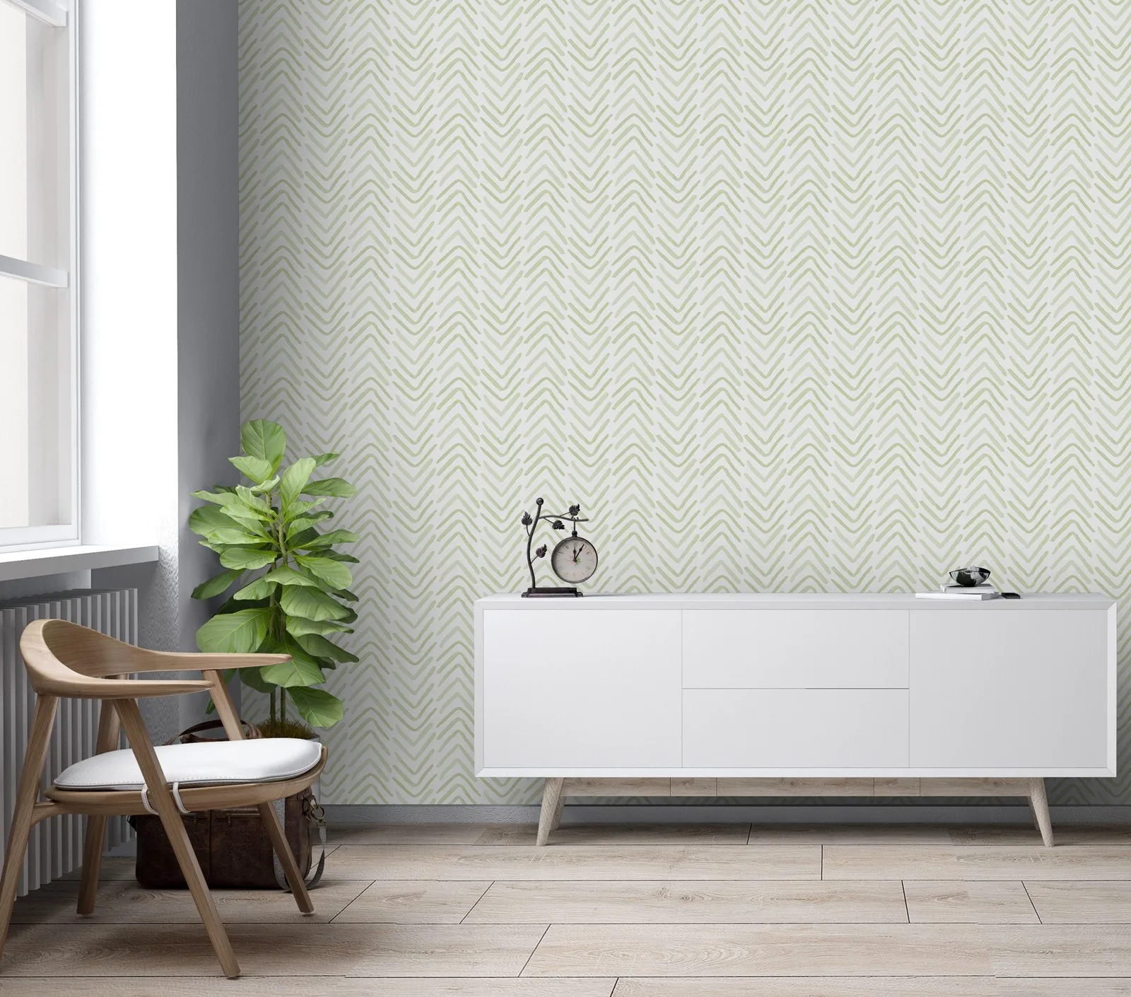 Herringbone Wallpaper, Minimalist Removable Wall Decor, Water color Light Green Chevron Brush Strokes Wall paper