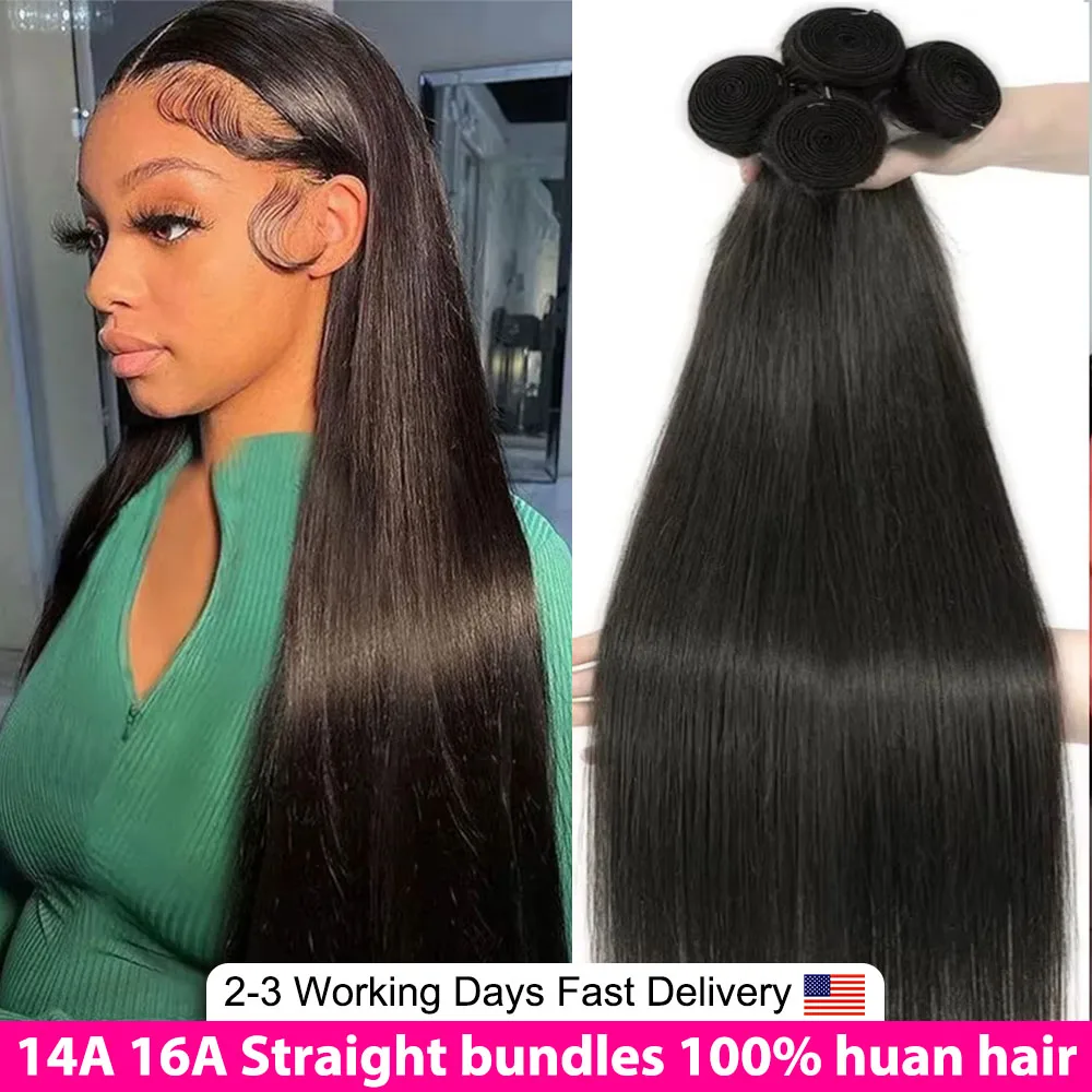 14A العظام مستقيم 100% حزم الشعر البشري 30 40 بوصة الخام عذراء غير المجهزة ملحقات 4 حزم لحمة مزدوجة السائبة تجديل الشعر