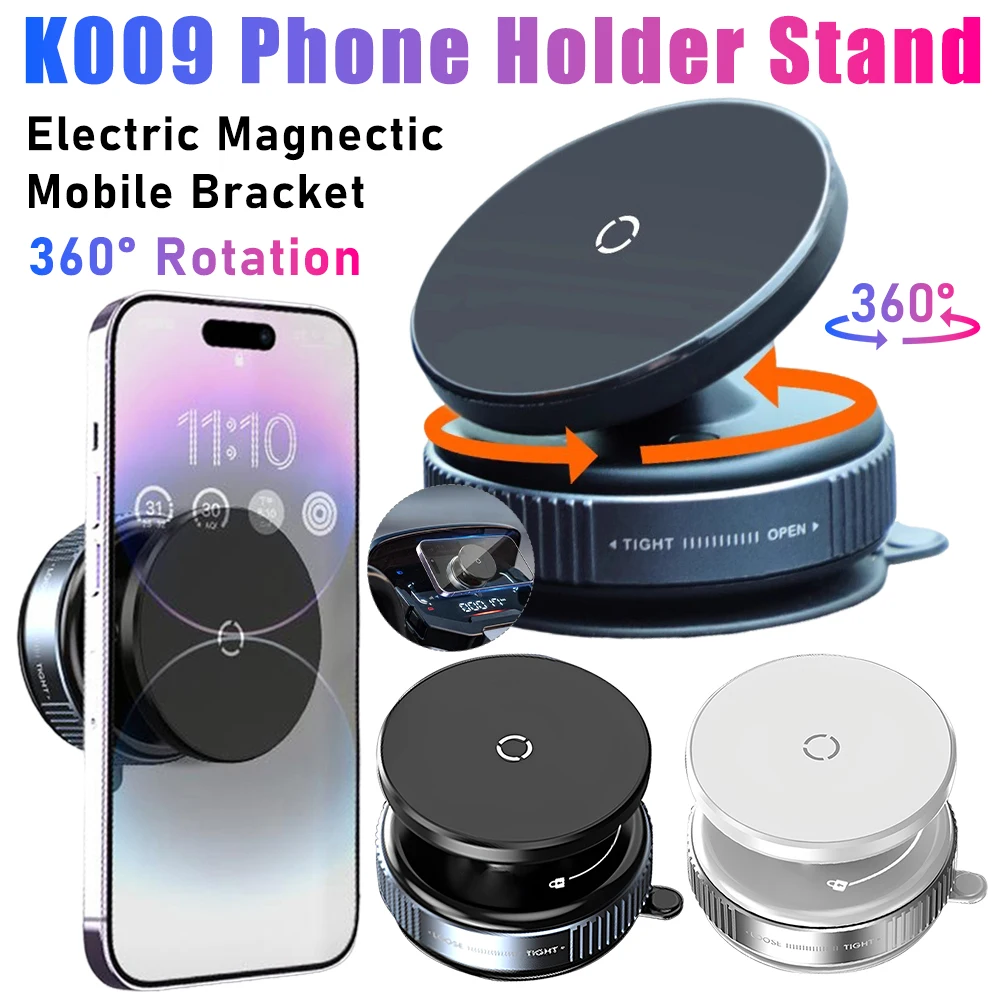 K009 Electric Vacuum Swivel Stand For iPhone 360° Rotation Holder Stand Magnetic Car Stable Holder