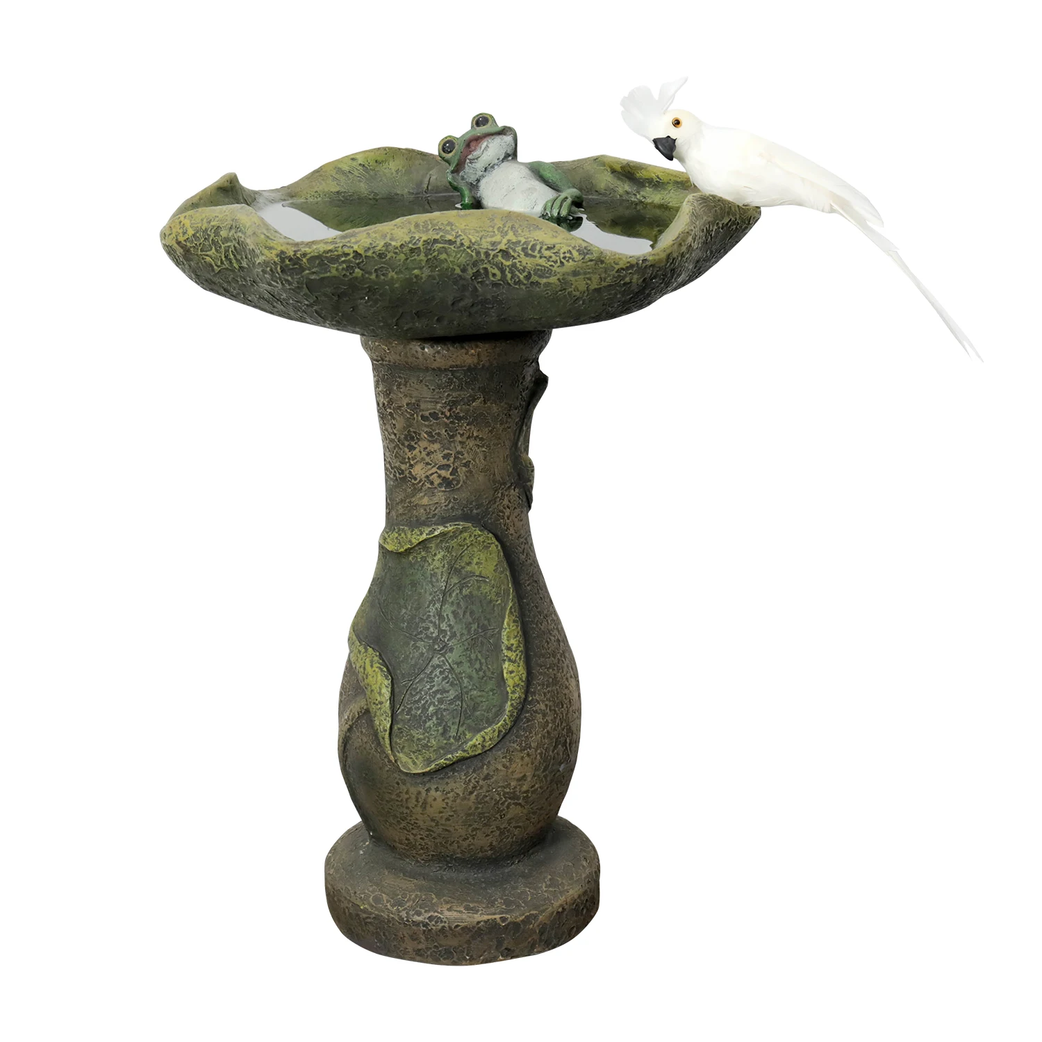 20.8 ''H Concrete Outdoor Freestanding Garden Lotus Bird Bath with Frog Statue Decoration and Base for Outdoor Garden Patio Lawn