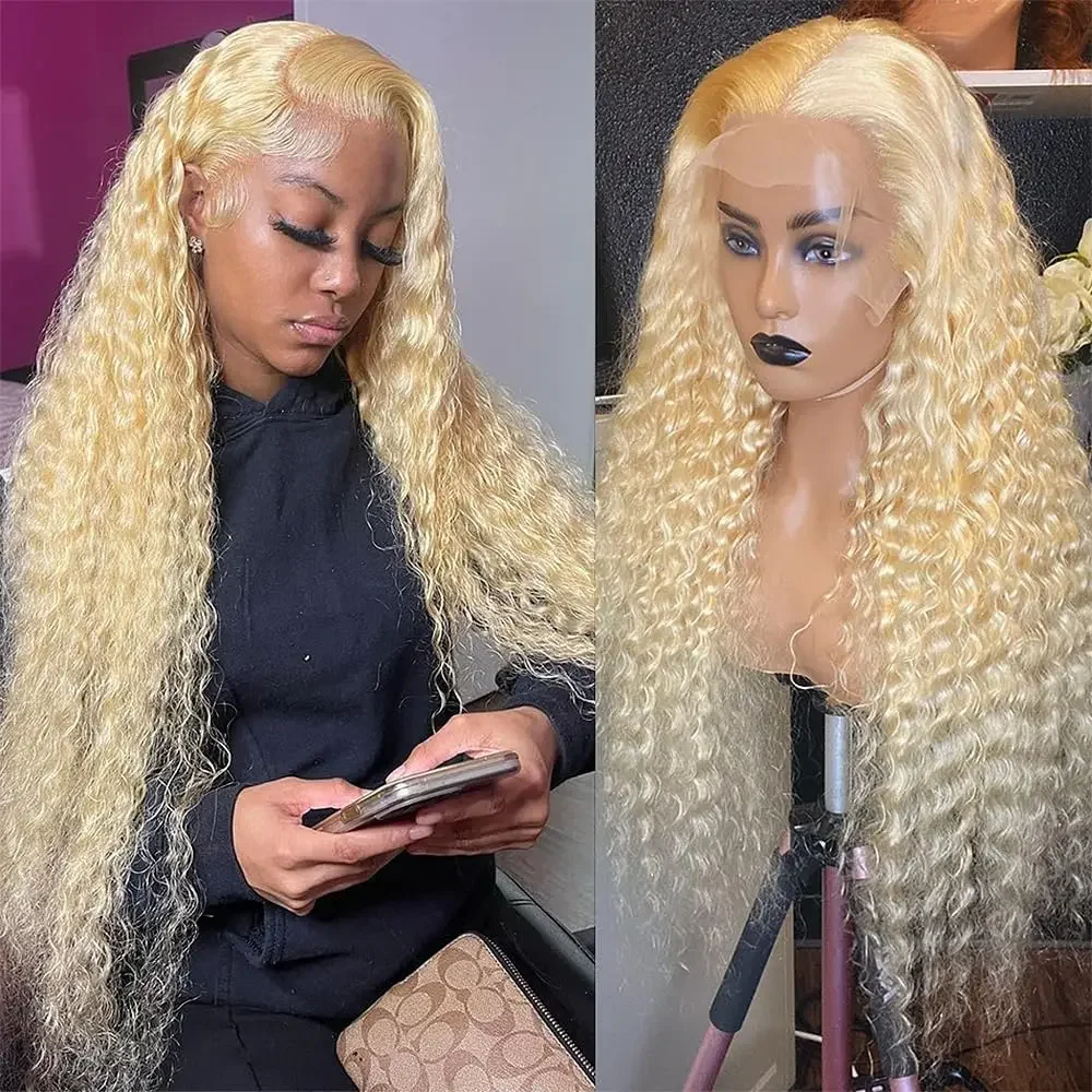 30 inch 613 Honey Blonde Deep Wave Lace Frontal Wig 13x4 HD Lace Front Wig Blonde Curly Wig Brazilian Human Hair Wig