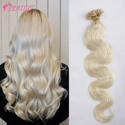 PLADIO Body Wave Flat Tip Hair Extensions 100% Real Human Hair 12-26 Inch Pre Bonded Keratin Hair Extensions For Salon Supply