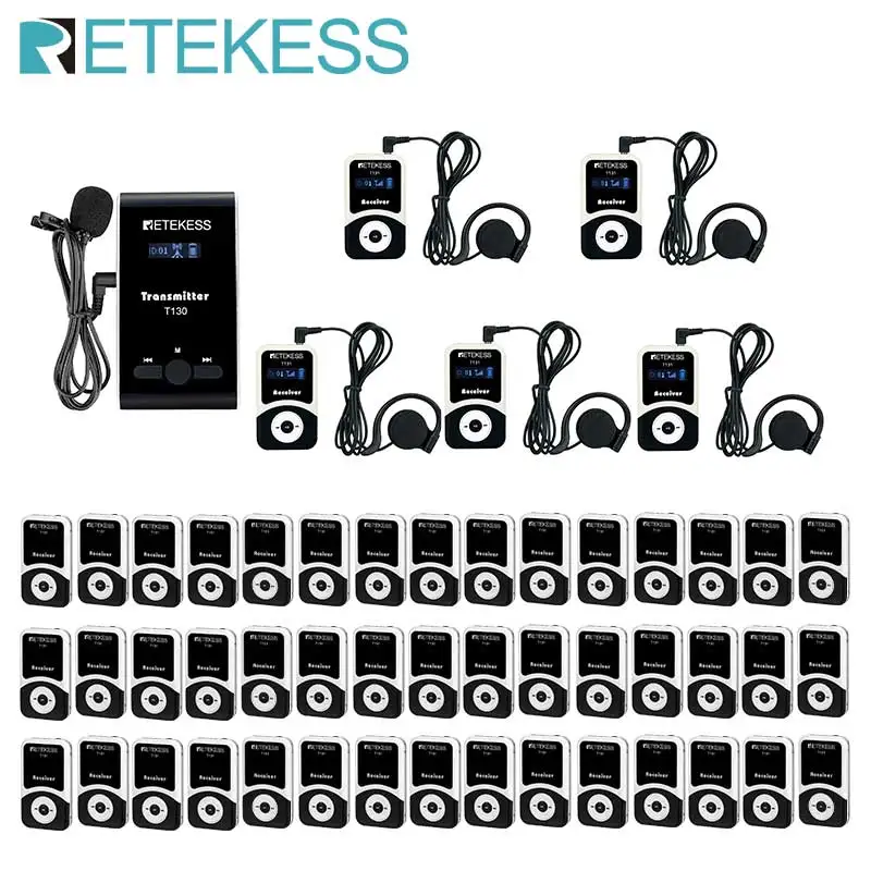 Retekess T130 Radioguide Tour Guide System 50 pcs Whisper Systems with Transmitter For Church Excursion Training Conference