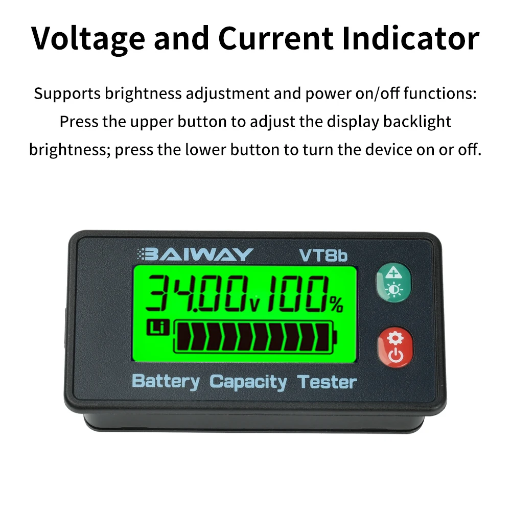 Battery Capacity Tester VT8 DC 8-120V LCD Digital Voltage Indicator Multi-Parameter Display For Hoverboards Electric Vehicles
