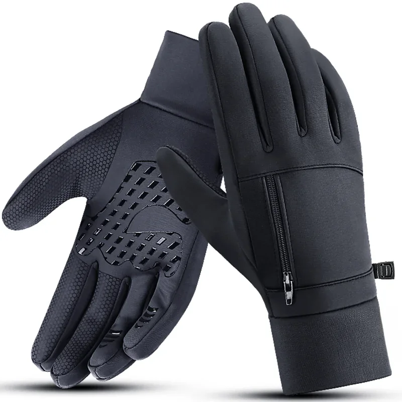 AliExpress Winter Gloves Man Sports Bike Snow Bicycle Gloves Touchscreen Windstop Silicone Cycling Gloves Black