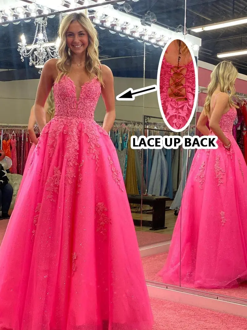 Vestidos de Fiesta de tul con tirantes finos para mujer, apliques largos de encaje con purpurina, vestidos de cóctel de noche