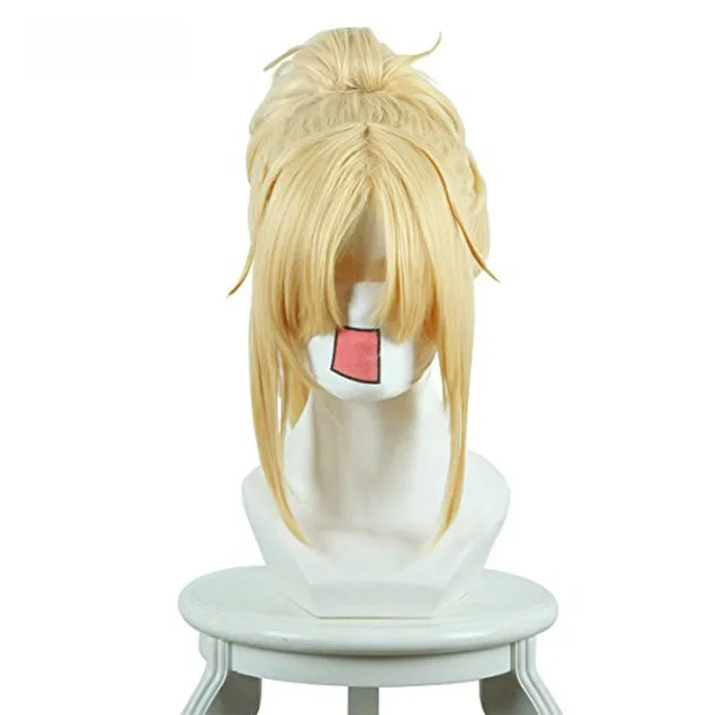 Ccutoo 40cm blond krótka prosta peruka syntetyczna z chipem kucyk odporność na ciepło peruka do cosplay Fate/Apocrypha Mordred — zdjęcie 2