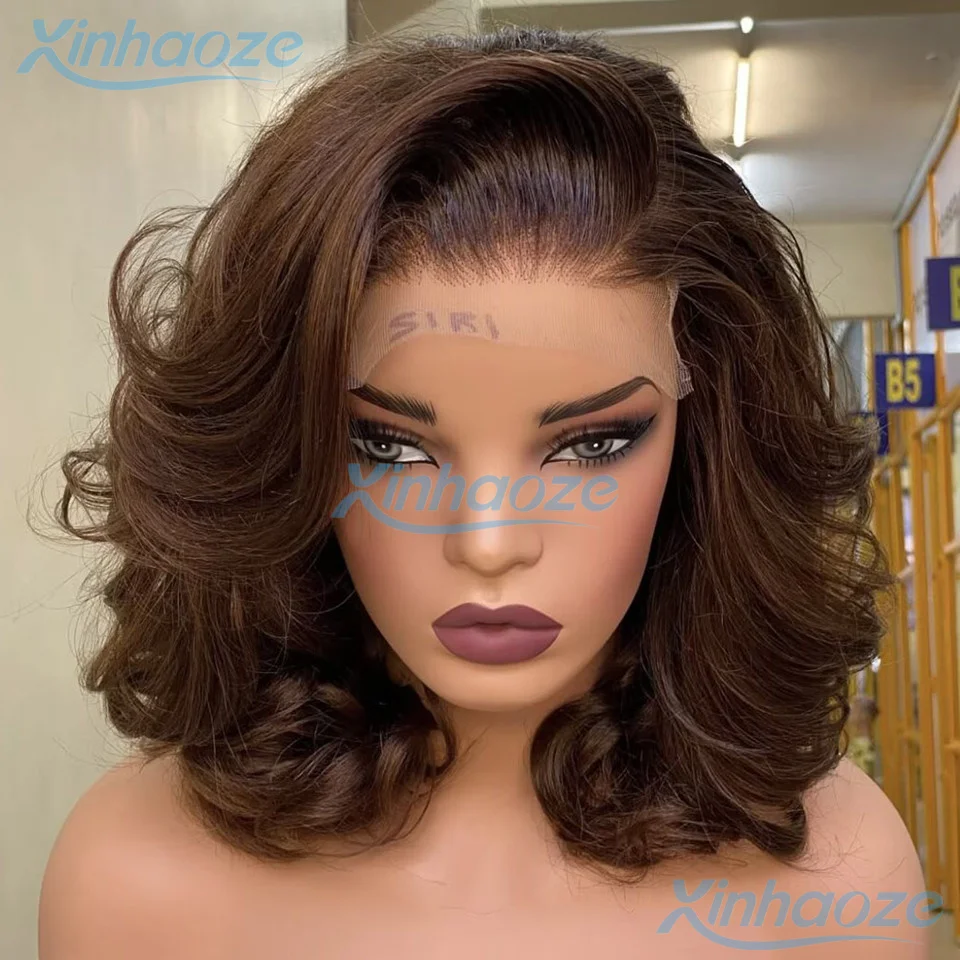 Short Bob Human Hair Wigs Dark Brown Left Side Part 5x5 Silk Top Closure Wigs With Pre Plucked Bleached Knots 13x6/360 Lace Wigs