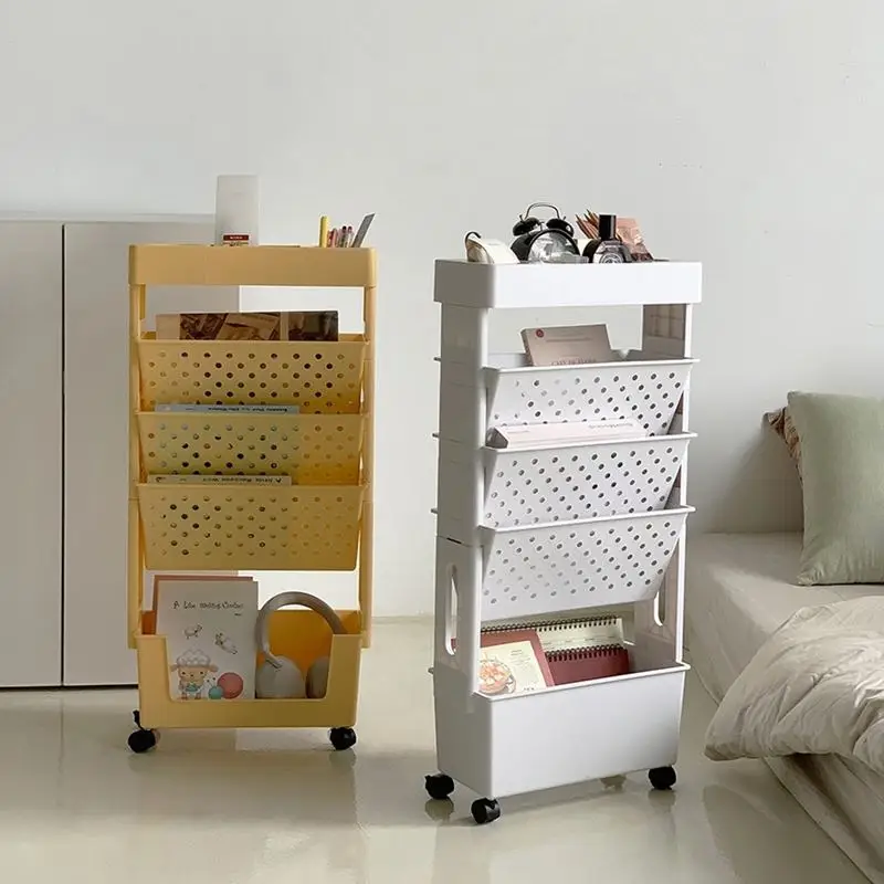 ○ Um 360 Grad drehbarer Zwei-Wege-Spaltwagen (weiß/gelb), platzsparende Küchenaufbewahrung, mobile Aufbewahrungsbox