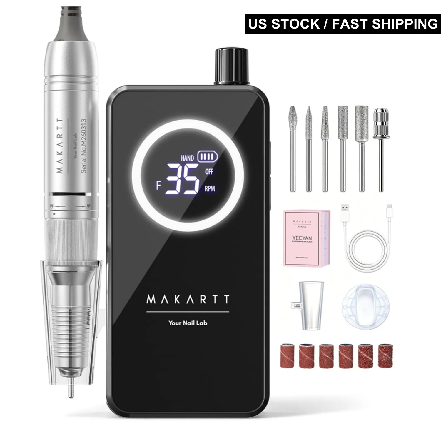 

Makartt YEEYAN Cordless Nail Drill Beginner Safe Low Vibration LCD Display Gel Remove Nail Care Home DIY Travel Black