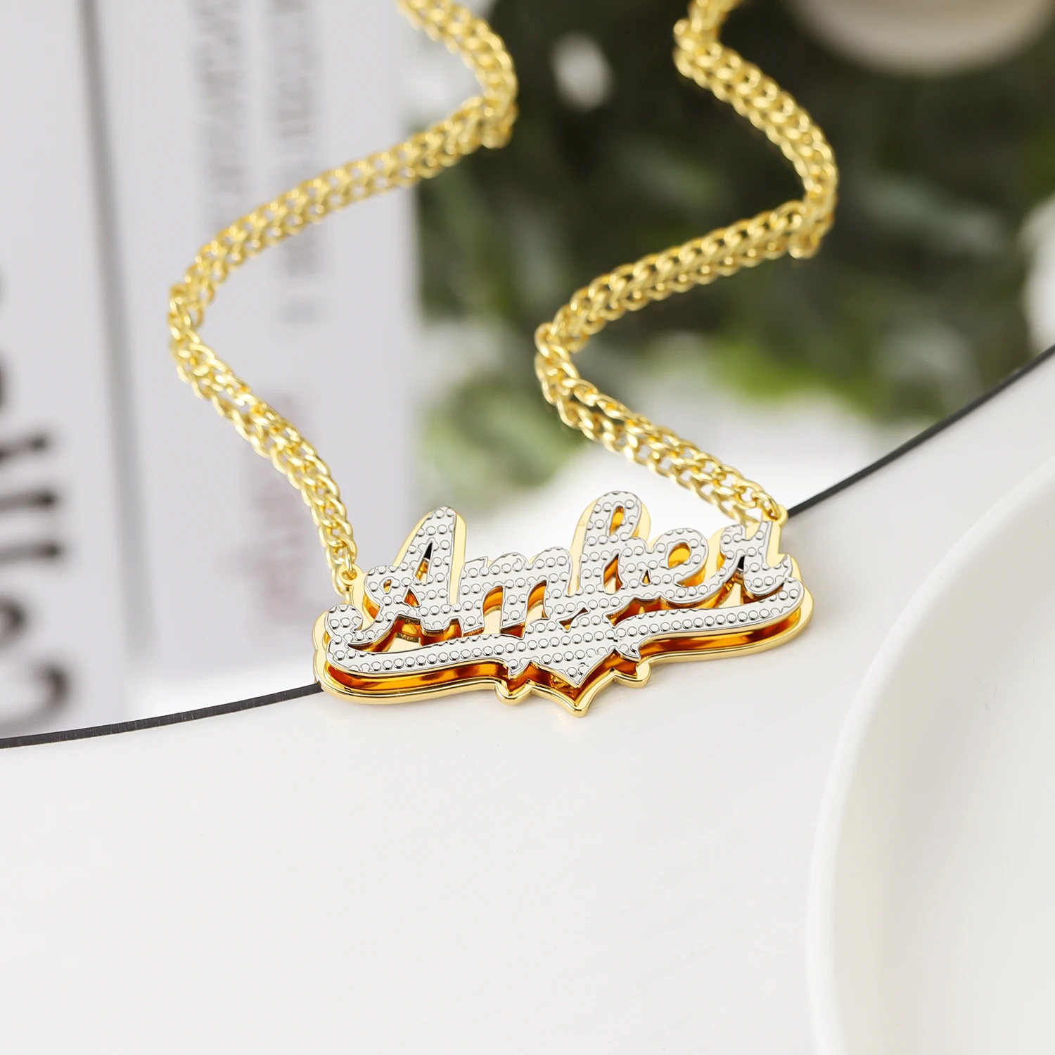 

Personalized Two-Tone Name Necklace Stainless Steel 18K Gold Plated Customize Double Layer Name Pendant Gift for Women Jewelry