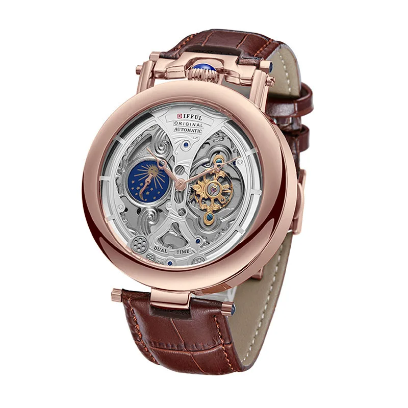 High Quality Skeleton Dial Men Automatic Watch With Leather Band