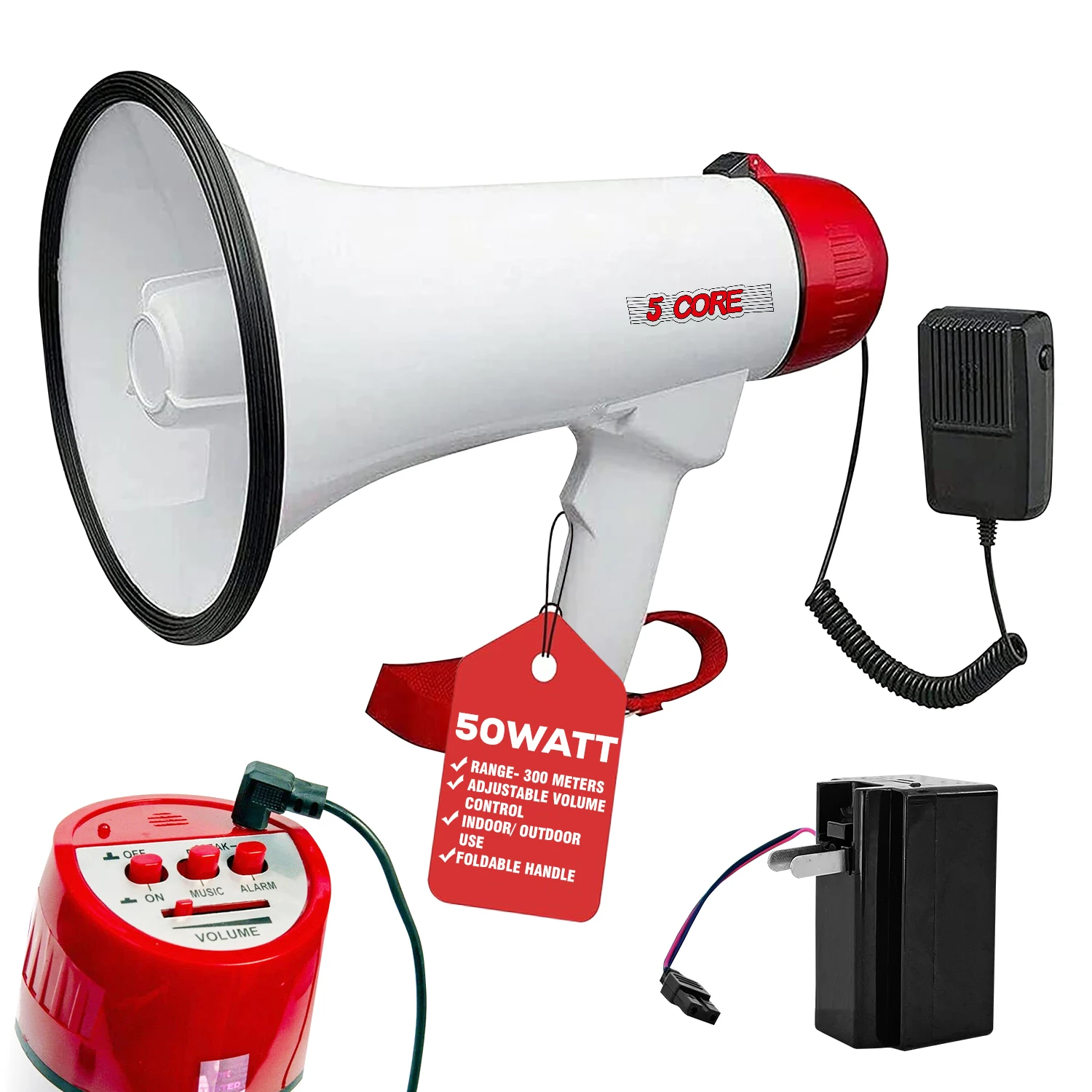 5コアメガホン拡声器スピーカー50wブルホーン充電式応援メガホン300メートル20rf-wb