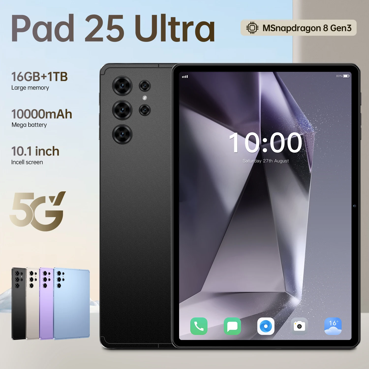 

Pad 25 Ultra 2025 HOT Tablet MSnapdragon 8 Gen3 Core 10.1 inch HD Screen 5G Dual SIM Dual Standby 10000mAh Battery