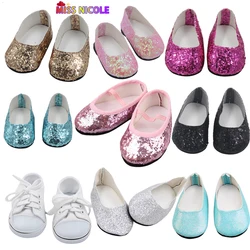 18'' Doll Mini Shoes 7 cm PU Sequin Shoes Wear For 43 cm New Baby Reborn Toys For American Dolls for Girl's Gift