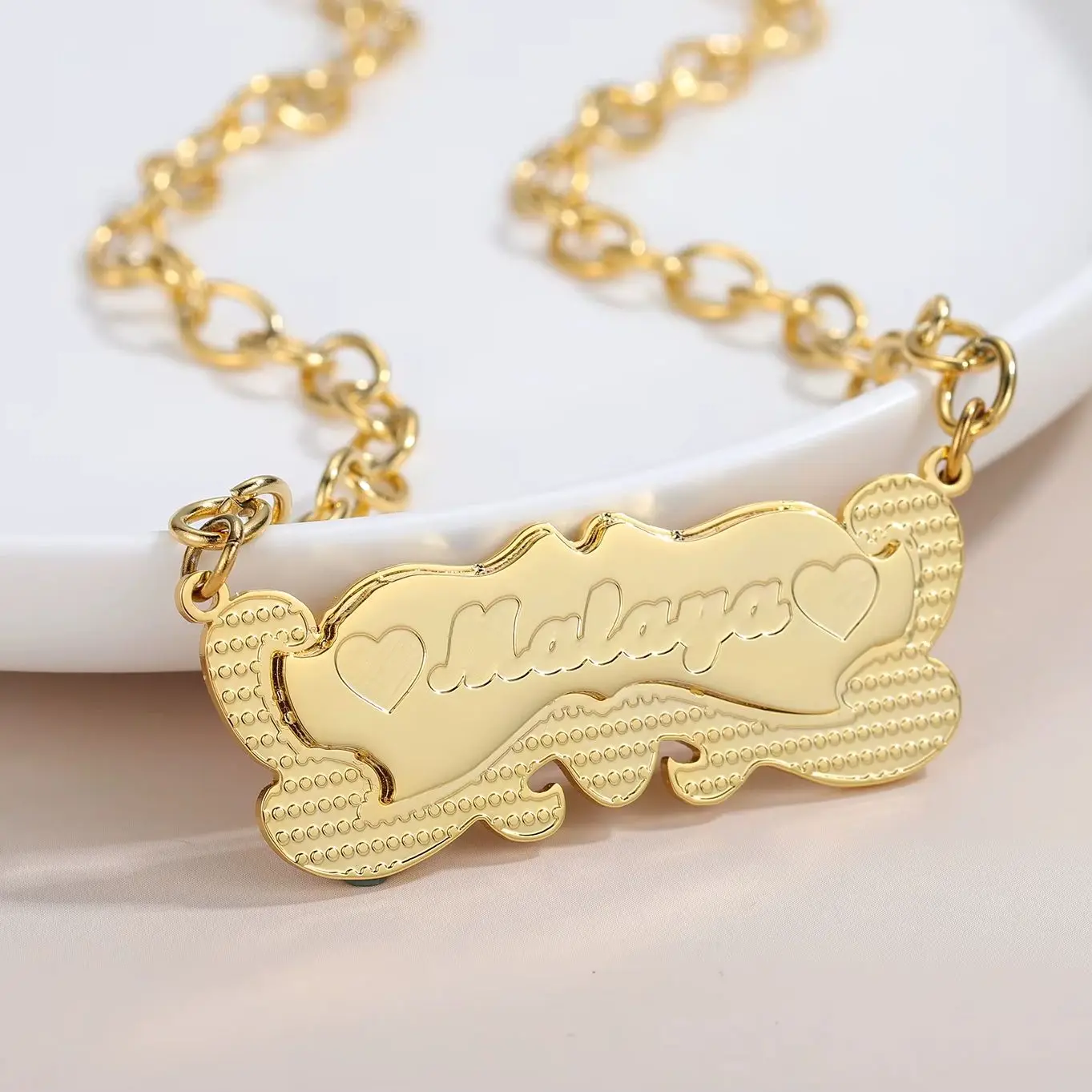 

Personalized Name Necklace With Heart Deep Engraved Name Nameplate Pendant Custom Stainless Steel Jewelry Gift For Girls Women