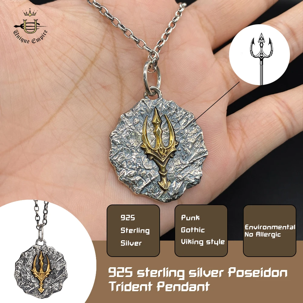 

Стерлингового серебра 925, инкрустированная медью, подвеска с трезубелем Посейдона, ретро, мифология викингов, руна, мужское ожерелье, праздничный подарок, ювелирные изделия