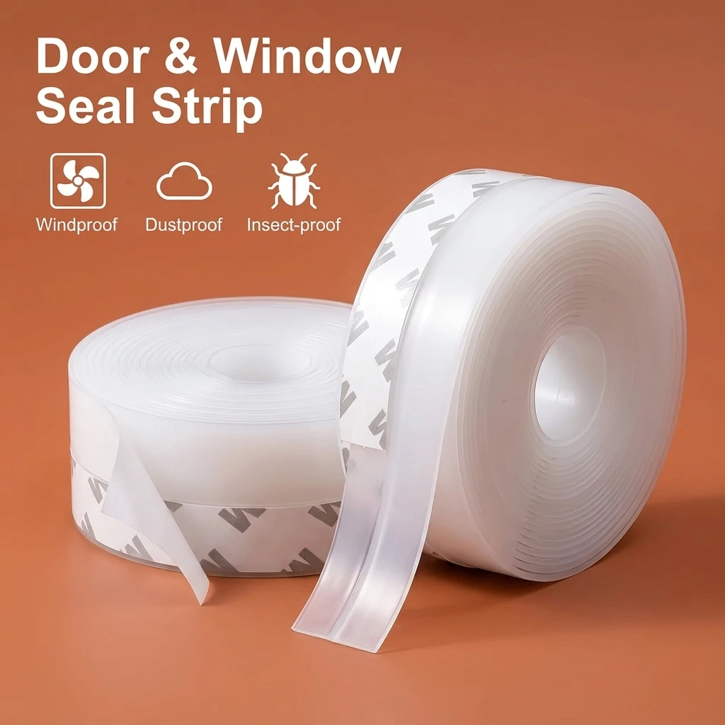 Door Seal Strip, Silicone Draft Seal Tape For Doors & Windows, Extra Thick Weather Stripping With Strong Adhesive Backing, Transparent Windproof Insulation Tape For Noise Reduction, Dustproof, Waterproof, Home Improvement, Bathroom & Bedroom Use