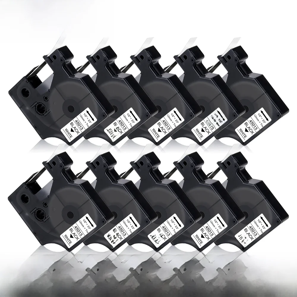 10PK 45013 kaset dla DYMO D1 45013 45016 45017 45018 45019 45020 taśma z etykietami 12mm czarny na białym dla obsługi Dymo LabelManager 160 280 — zdjęcie produktu 7