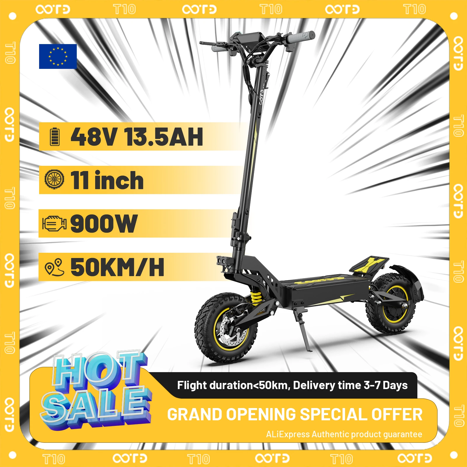 OOTD T10 Scooter électrique moteur de pointe 900W 48V 13.5AH grand ensemble ville Scooter électrique LED ensemble pour 11 pouces