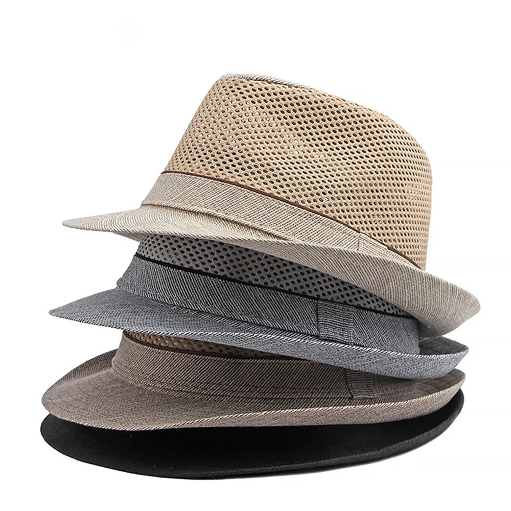 Classic Trilby straw hat Men's Summer Straw solid Fedora Breathable Sun Hat outdoor Straw Panama hat Cuban Travel Cap father