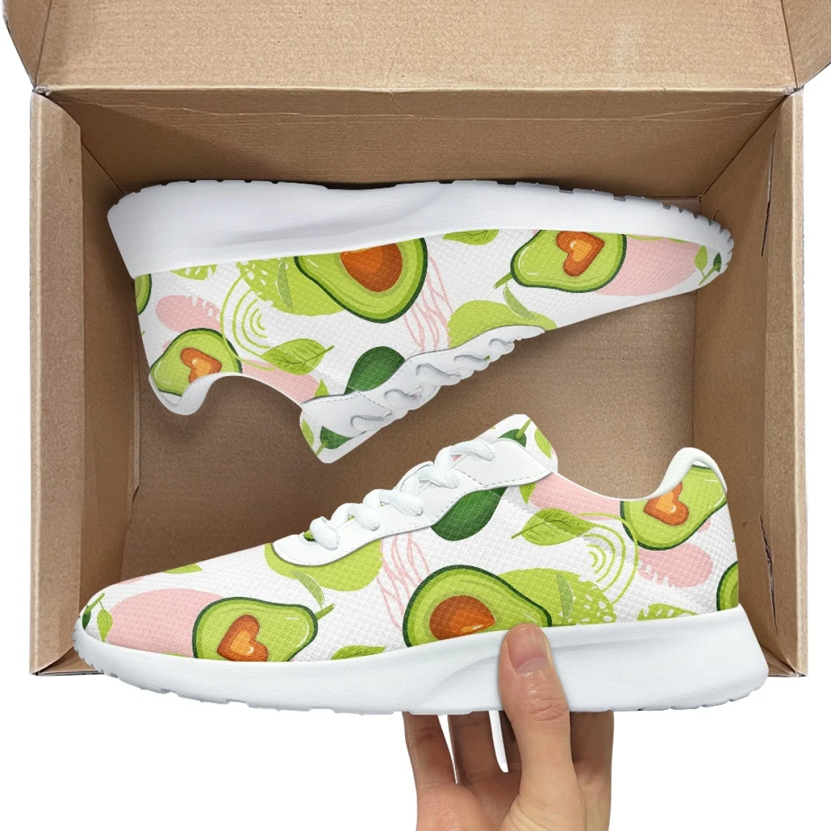 Cartoon Avocado Pattern Breathable Soft Women Durable Casual Shoes Comfort Shock Absorbing Non-slip Ladies Sneaker for Outdoor