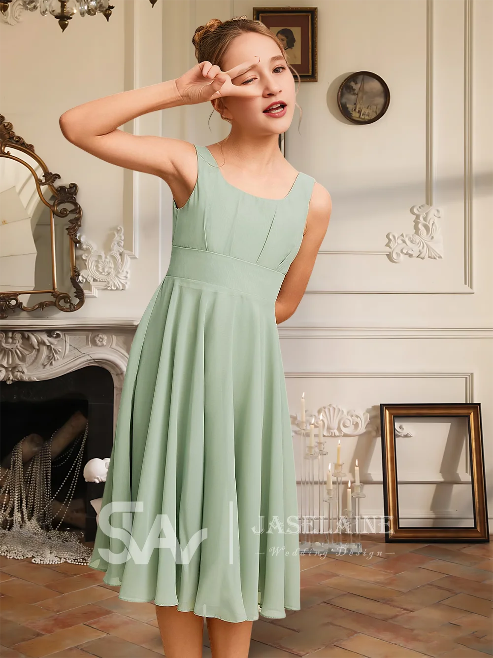 Elegant A-Line Square Knee-Length Chiffon Junior Bridesmaid Dress Flower Girl Dress Girls Party Wedding Formal Special Occasion