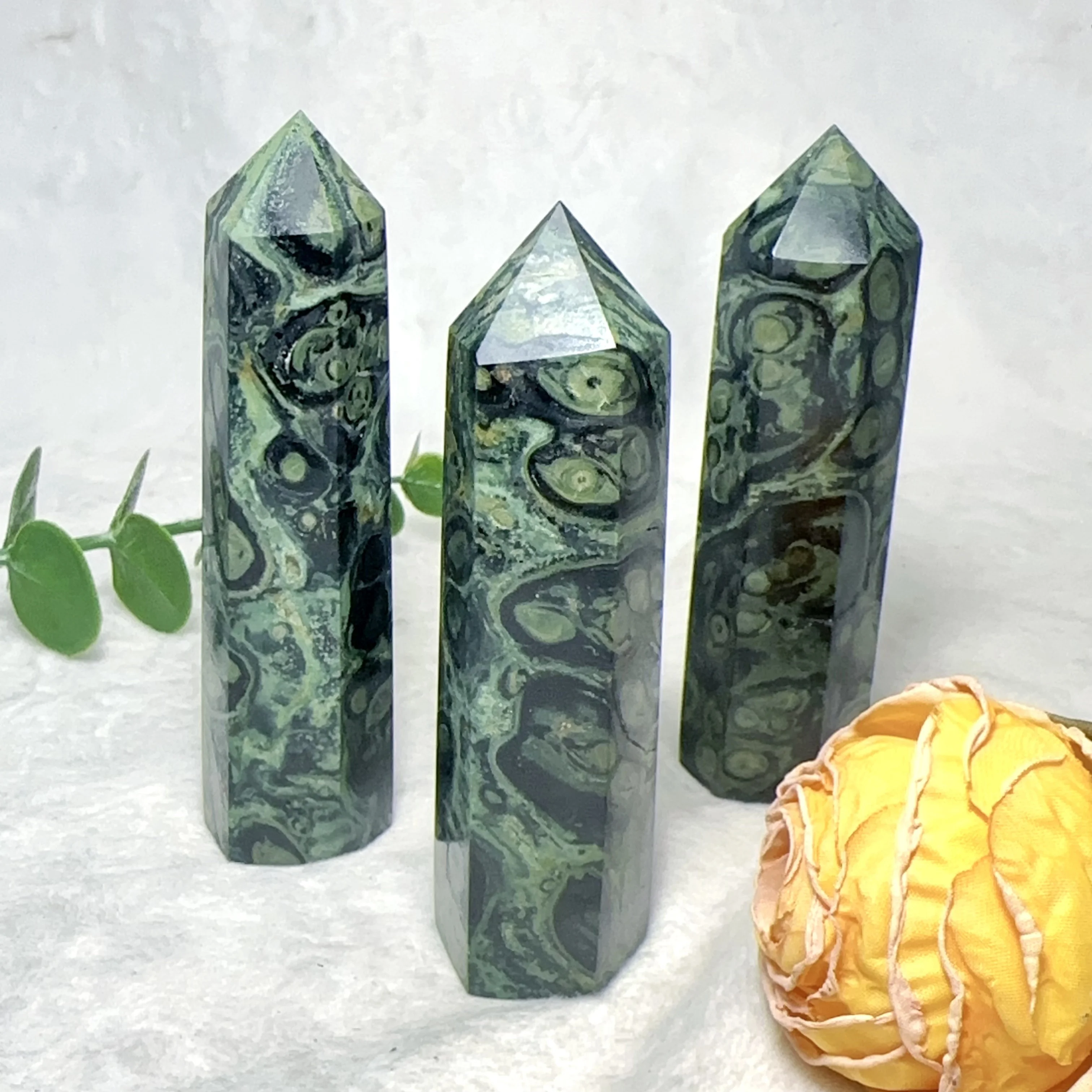 Elegant Green Kambaba Jasper Crystal Quartz Tower - Perfect For Home & Office Decor, Yoga, And Meditation Versatile Indoor Gift