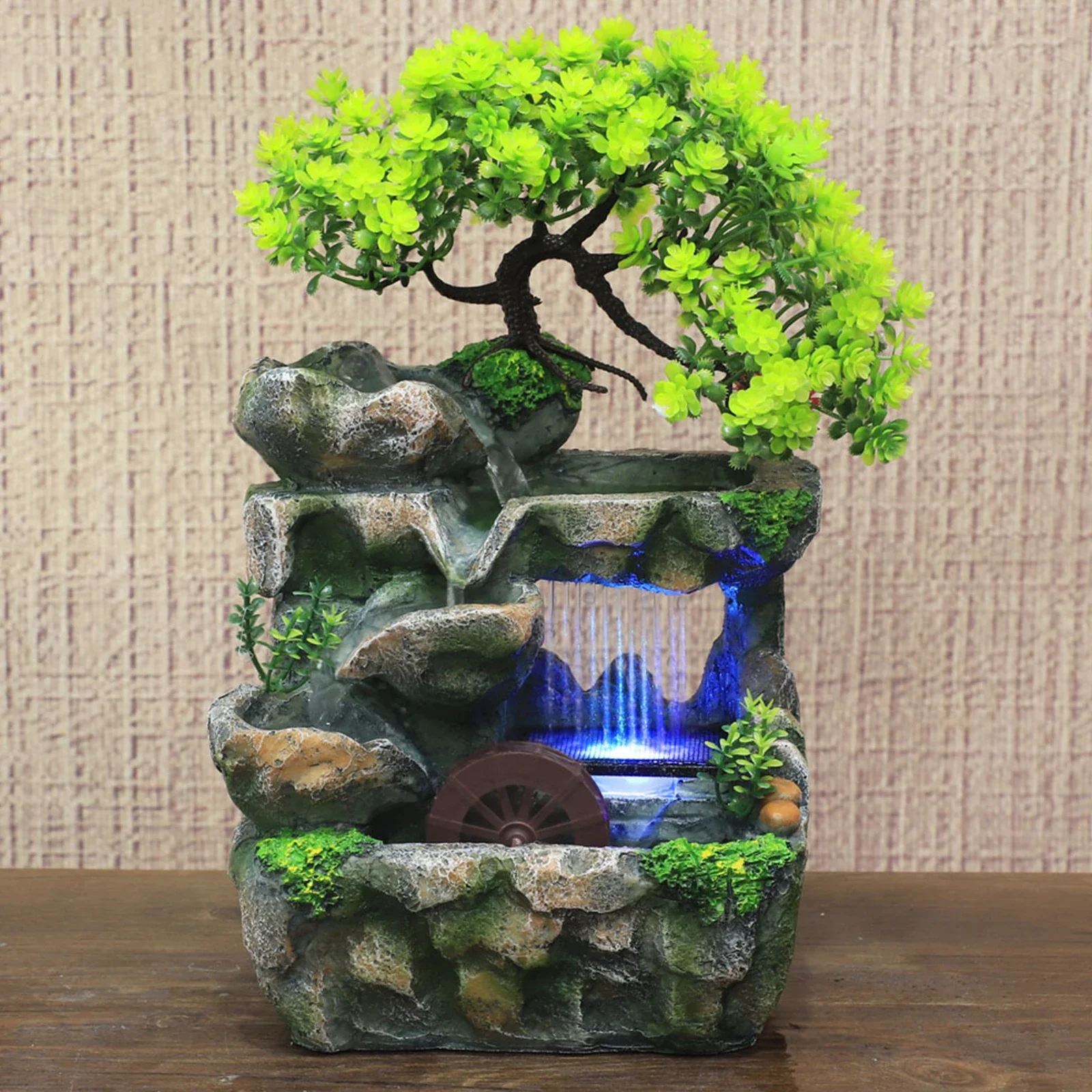 Petit arbre de Simulation de rocaille de bureau, fontaine d'eau qui coule et paysage de pluie pour la méditation, salle de Yoga, décoration créative