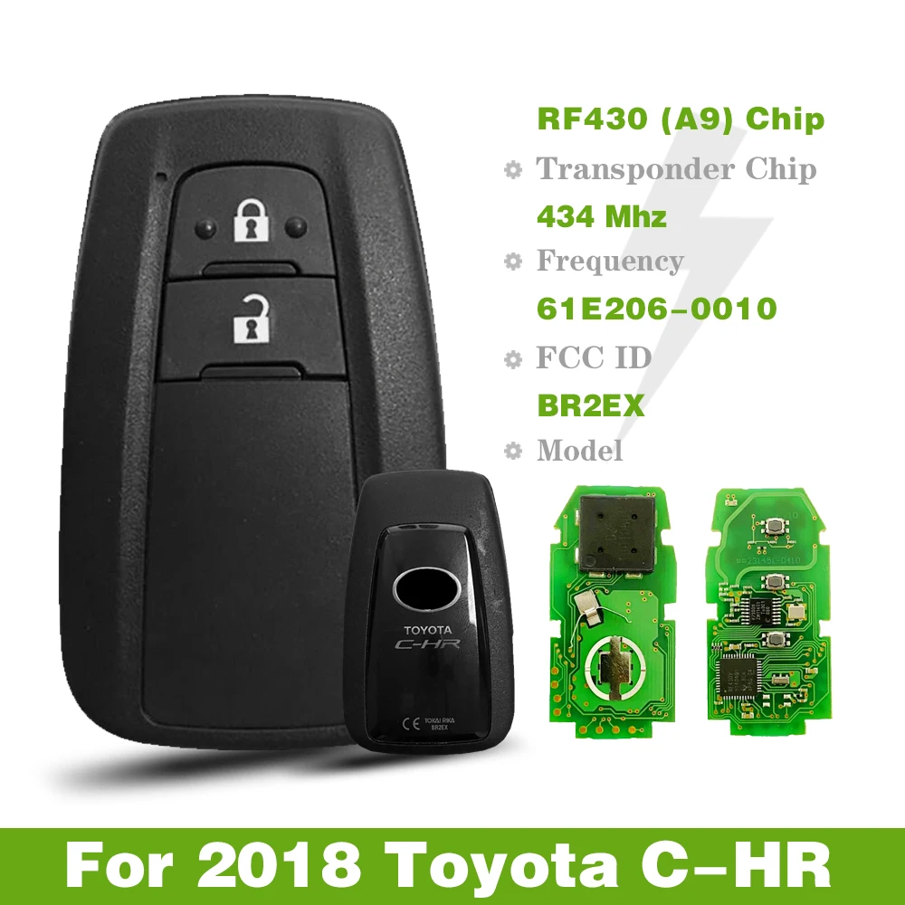 CN007124 Aftermarket Car Key Model BR2EX For Toyota C-HR 2018 Proximity Smart Card 433MHZ A9 Chip P/N: 61E206-0010