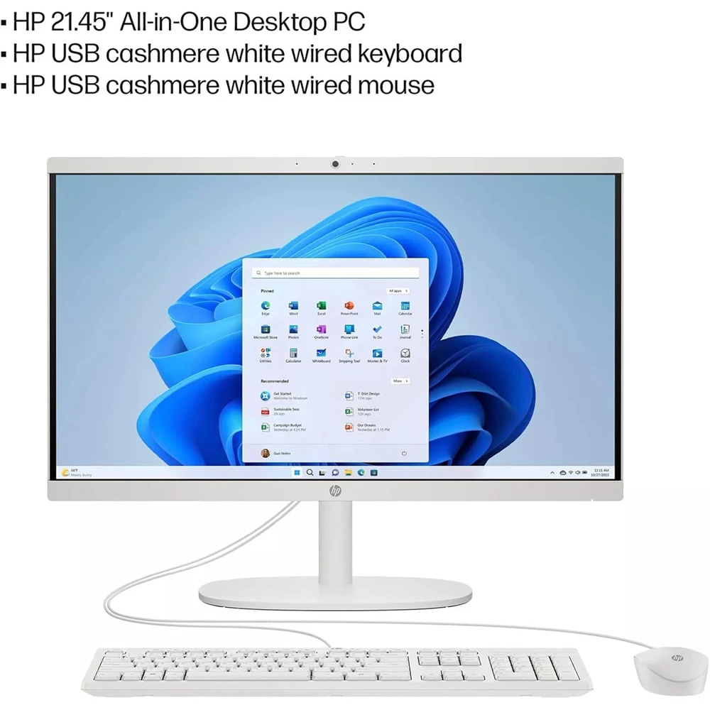 Komputer Desktop HP 21.5 inci All-in-One, layar FHD 1080P Anti silau, prosesor Intel Celeron J4025, RAM hingga 32GB, SSD 2TB