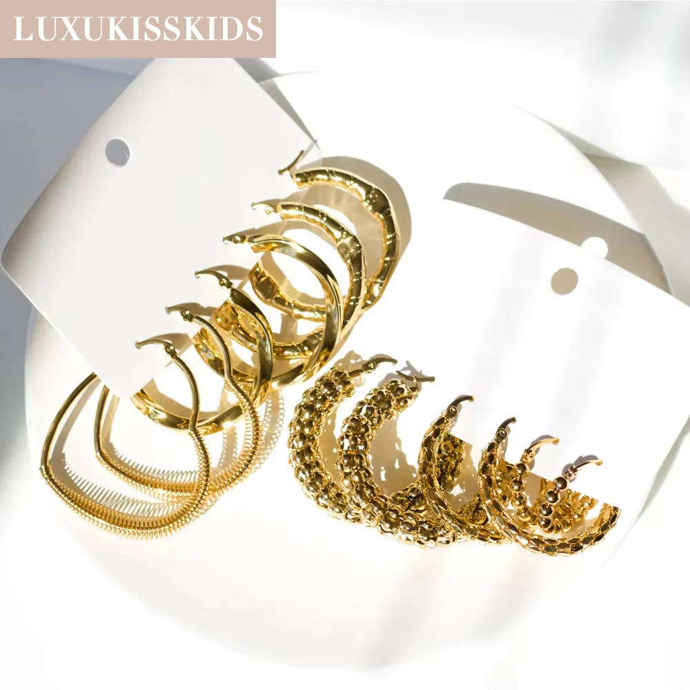 

LUXUKISSKIDS Luxury Hoops Gold Plated Big Earrings Ladies Stainless Steel Chunky Elegant Big Round Clips Korean Fashion aretes