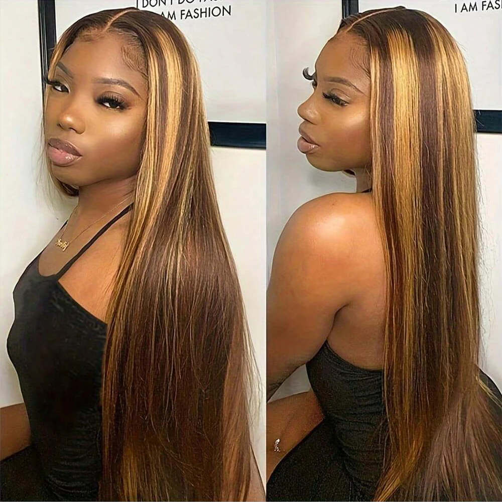 34 بوصة 4/27 تسليط الضوء على العظام مستقيم 250% الكثافة 13x4 HD الدانتيل الباروكات الأمامية شعر الإنسان العسل شعر مستعار بشري أشقر للنساء