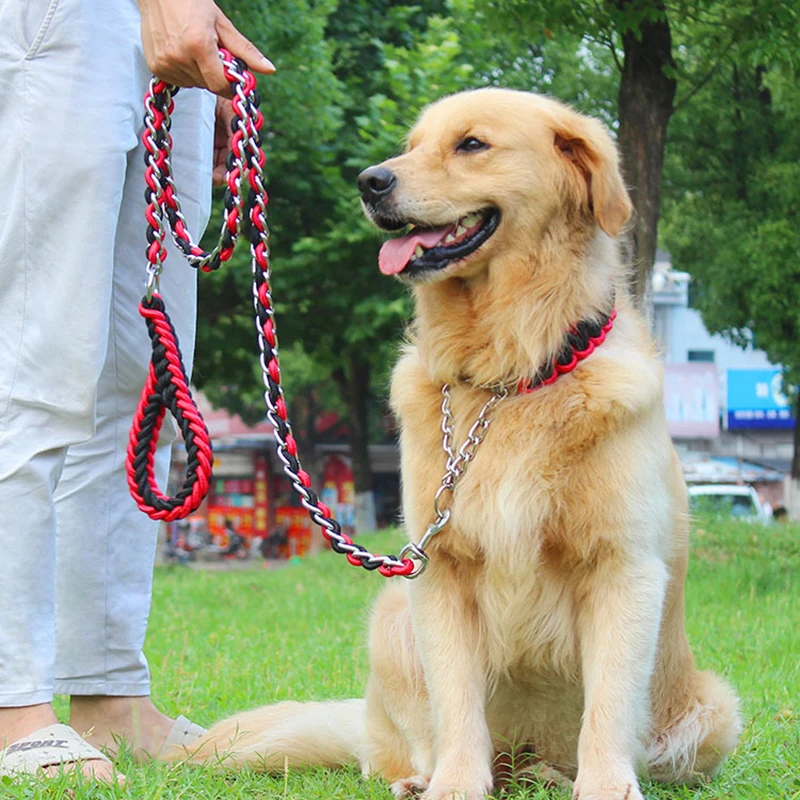 

New High Quality Upgraded color collar rope Large Dog Leashes Iron chain Bite proof Pet Traction Rope For Medium large Dogs