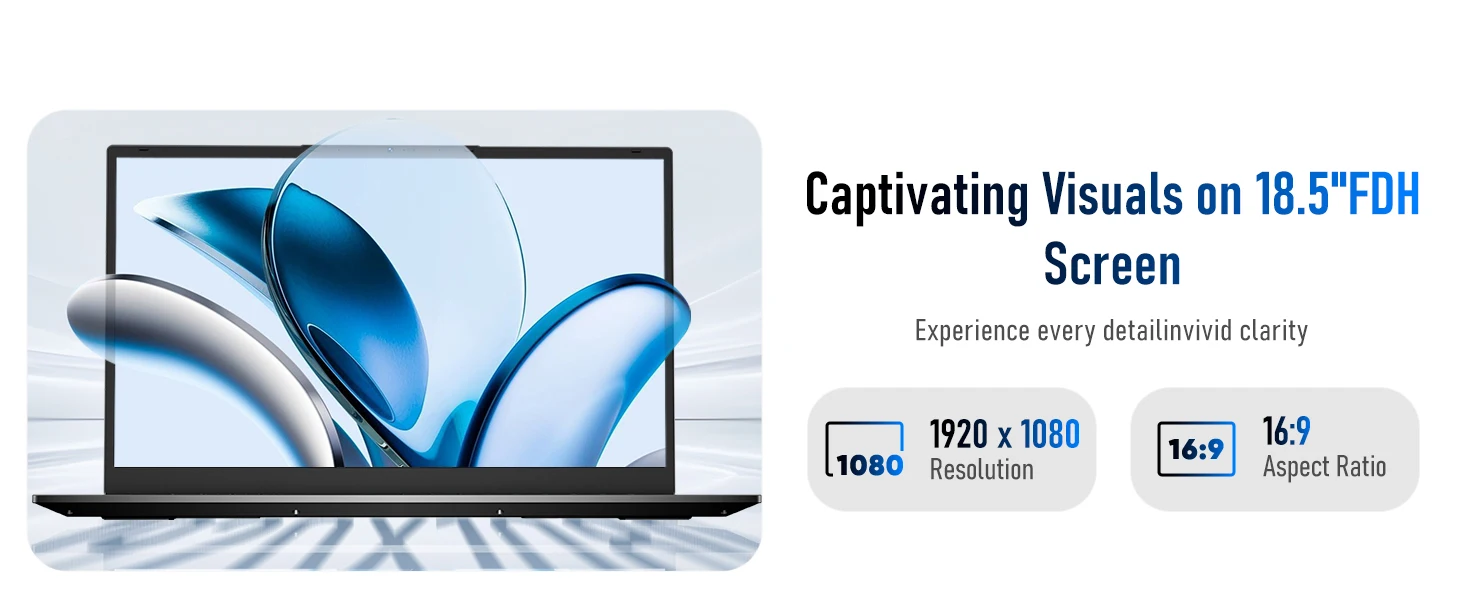 18.5' Laptop Intel Core M3-8100Y 3.4GHz, 16GB RAM 1TB SSD, Win 11 Pro Notebook Computer, FHD IPS Display 1920x1080, Full Keyboard with Numeric Keypad, USB-C HDMI RJ45, Dual Screen Support, Laptop for Work & Study