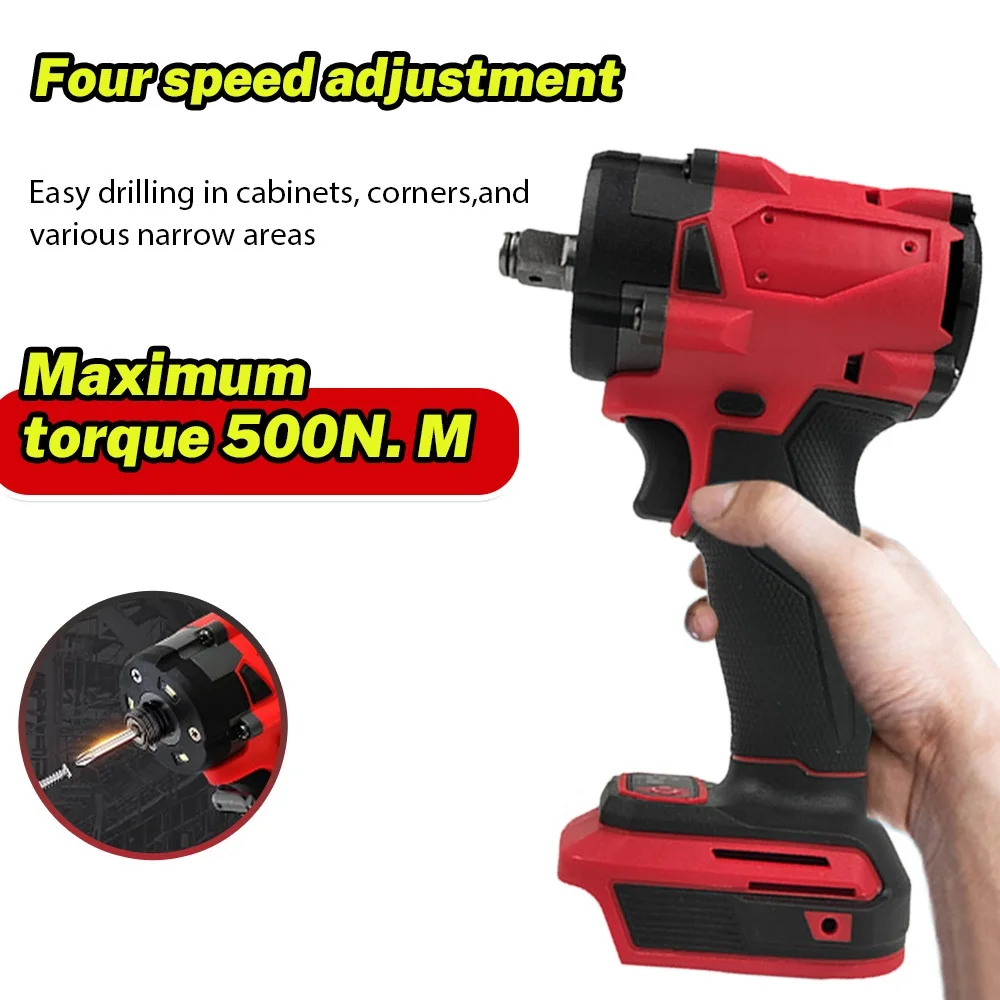4 Versnellingen 500N.M Borstelloze Elektrische Slagmoersleutel 1/2 Inch Lithium-Ion Batterij Draadloos Elektrisch Gereedschap Voor Milwaukee 18V Batterij Pin