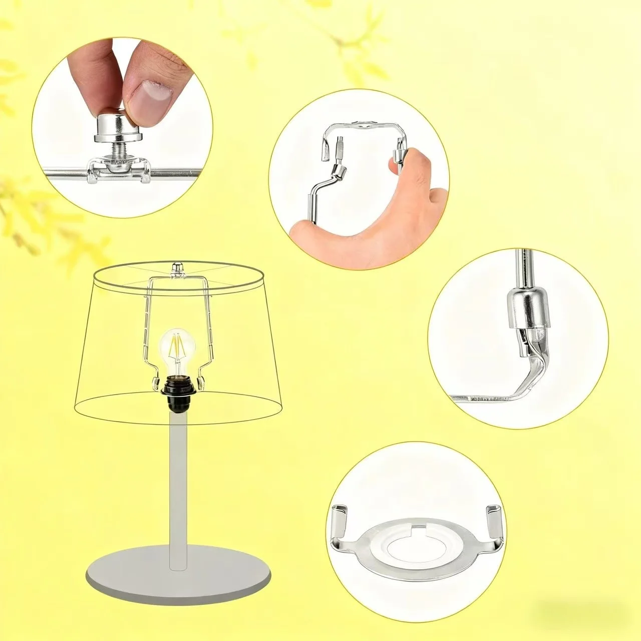 طقم قيثارة مصباح قابل للتعديل مقاس 7/8/9/10 بوصة، أجزاء الأجهزة تتضمن إطار القيثارة والأقلام النهائية، سرج قياسي، حامل غطاء المصباح