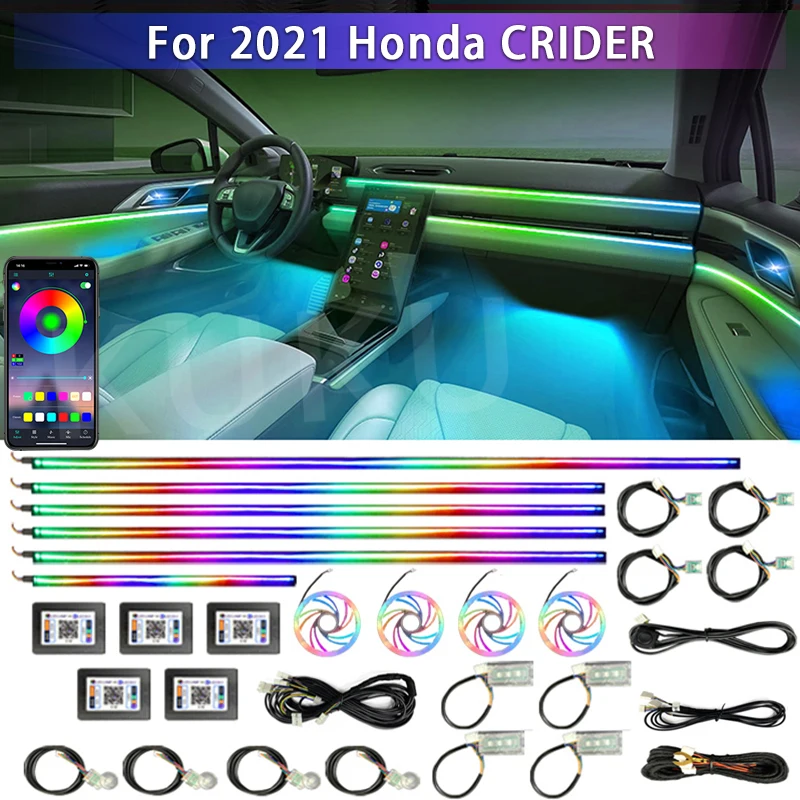 

For 2021 Honda CRIDER Car Acrylic Ambient Lights App Contro Colorful Lamp Strips Auto Interior 64 RGB Led Light Neon 22 in 1