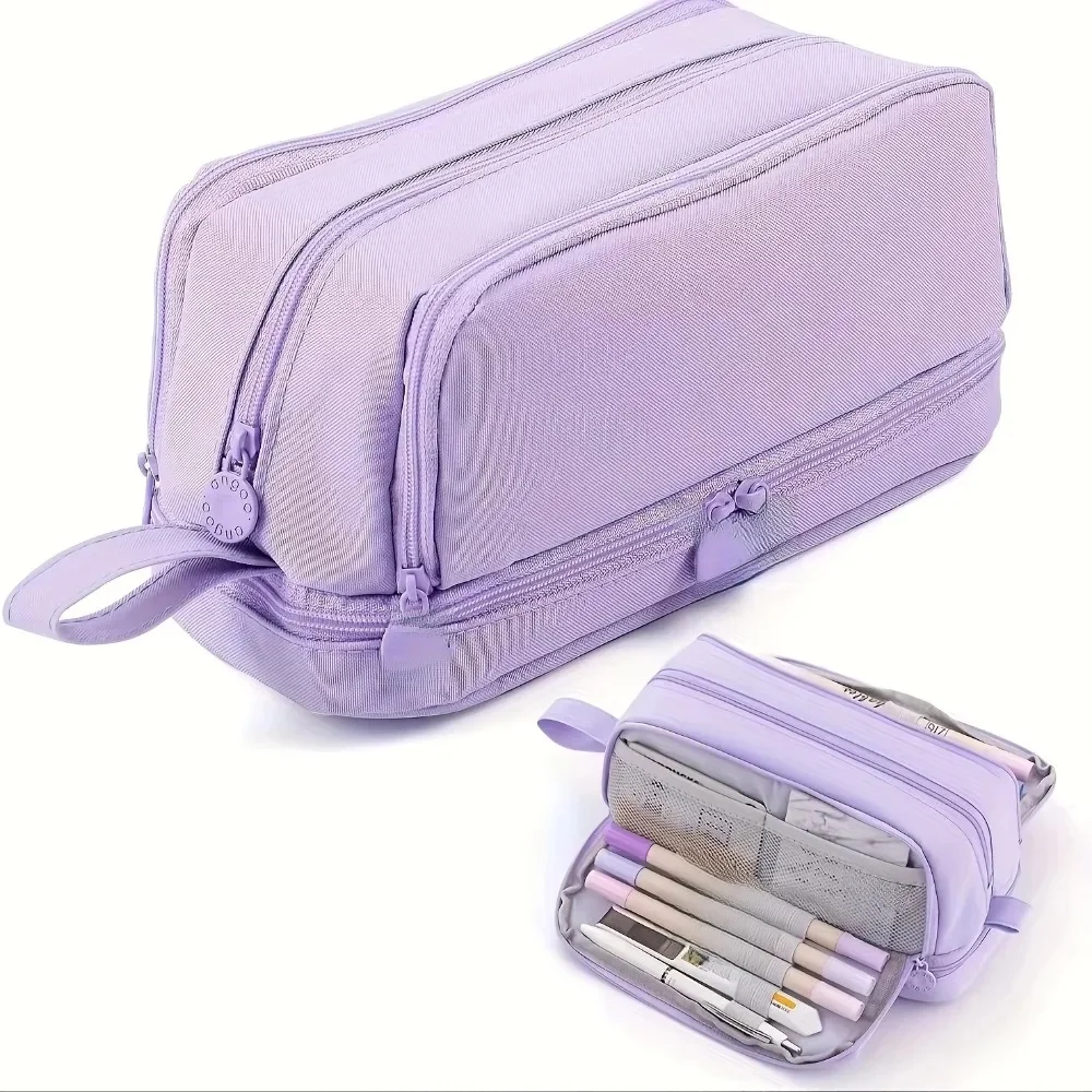 Trousse à crayons multicouche à 3/4 compartiments, grande capacité, étuis à crayons pour écoliers, cloison transparente, sac à stylos séparateur