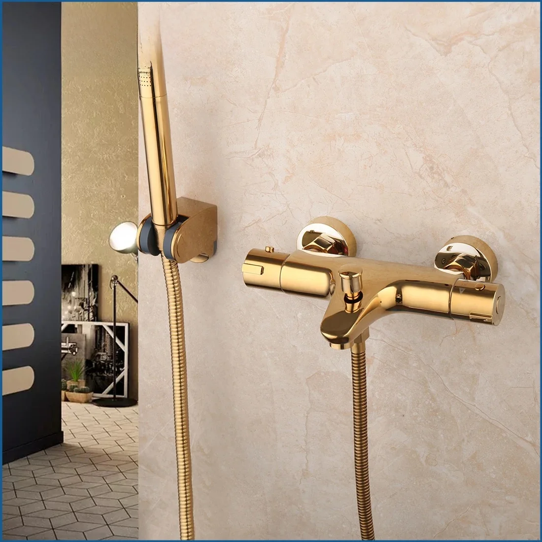 EllMAIDI-Ensemble de douche thermostatique doré, baignoire F/05, robinet de centre commercial, douche à température constante, déterminer