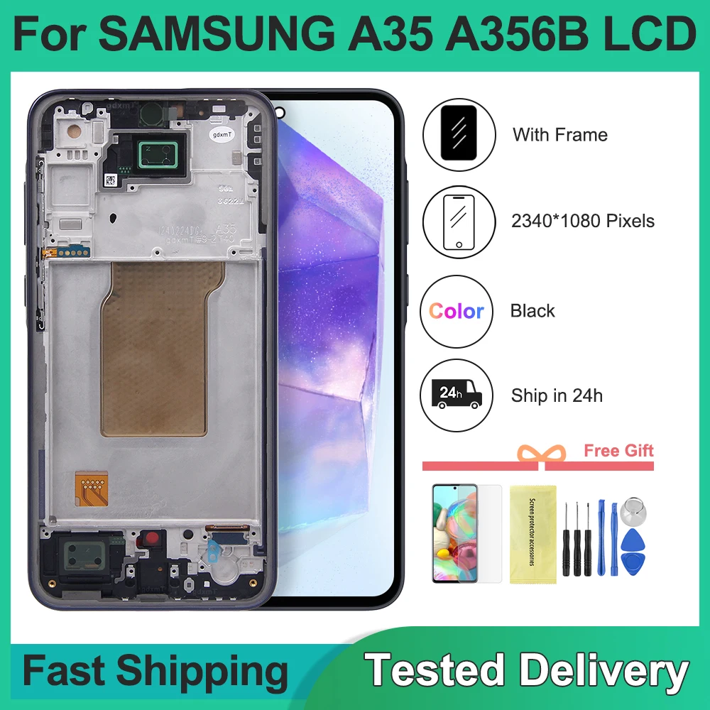 For Samsung A35 LCD A356B A356E A356U Display With Frame Touch Screen Digitizer Assembly For Samsung A35 5G A356 Display