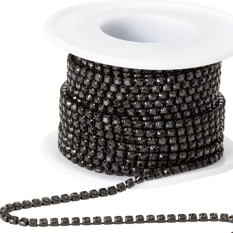 10Yards/roll Jet Black Rhinestones Chain Black Base SS6 SS8 SS12 SS16 Sew-On Glue-On For Clothes Garment Accessories trim Chain