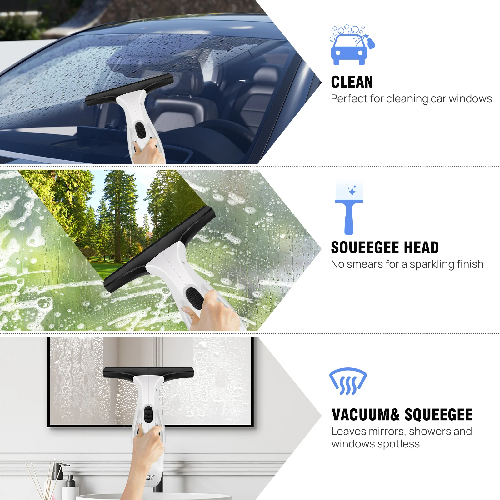 Akku-Fensterwischer 3500 mAh mit 2-in-1 Mikrofasertuch für streifenfreie Fenster