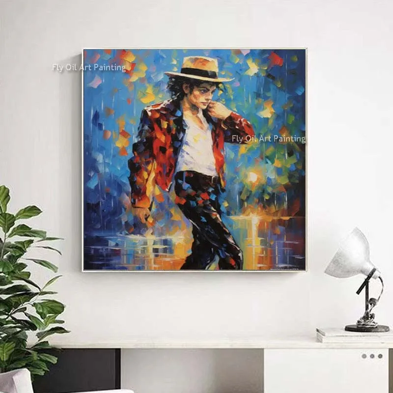 

Michael Jackson Textured Wall Art Handmade Colorful Textured Oil Canvas Painting Music Abstract Art Modern People Art Decor