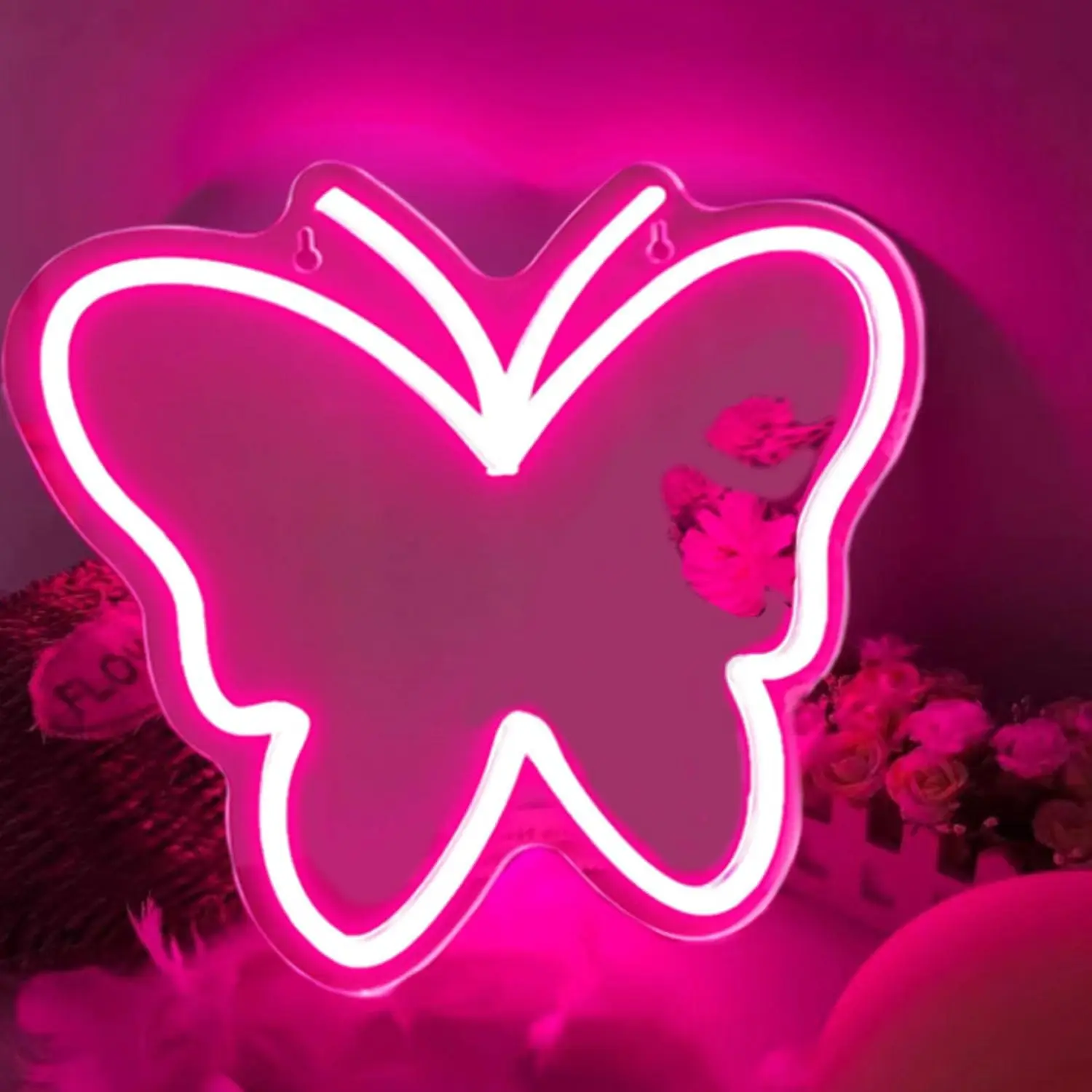 Butterfly Mirror Neon Sign, USB Powered Butterfly Mirror Led Neon Light Sign, Butterfly Light for Bedroom Girls Room Wall Decor