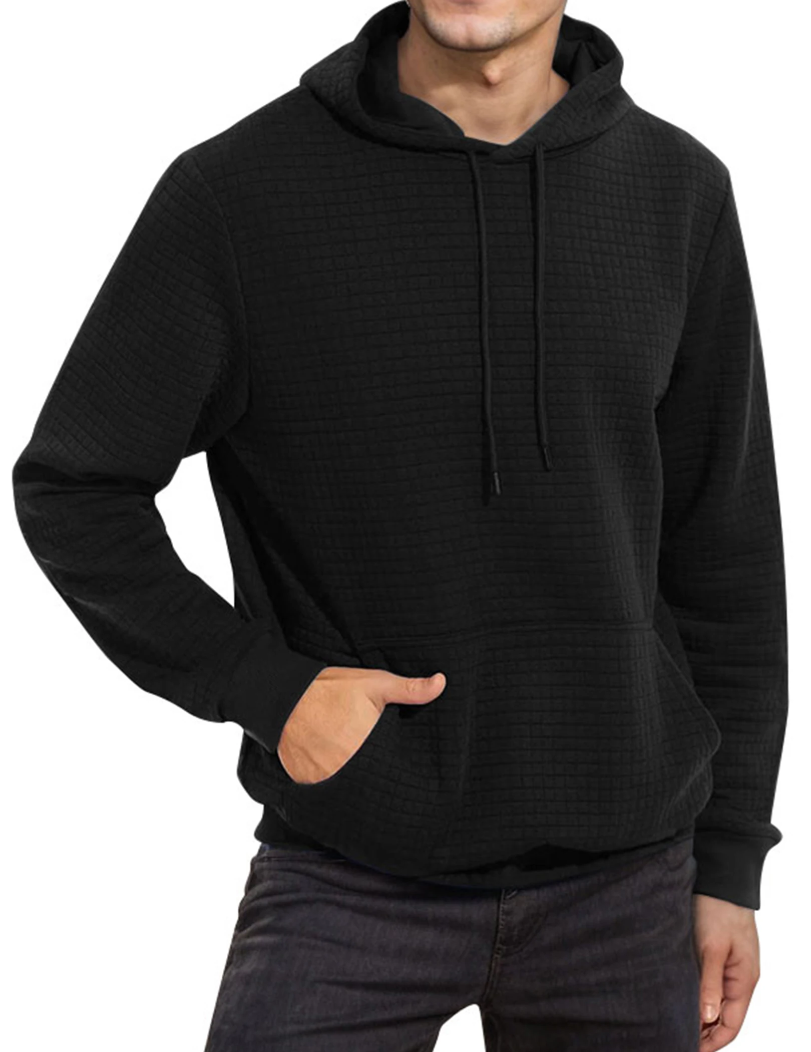 

Мужская клетчатая жаккардовая толстовка с капюшоном и длинными рукавами на шнурке с карманом-кенгуру, стильная повседневная зимняя толстовка