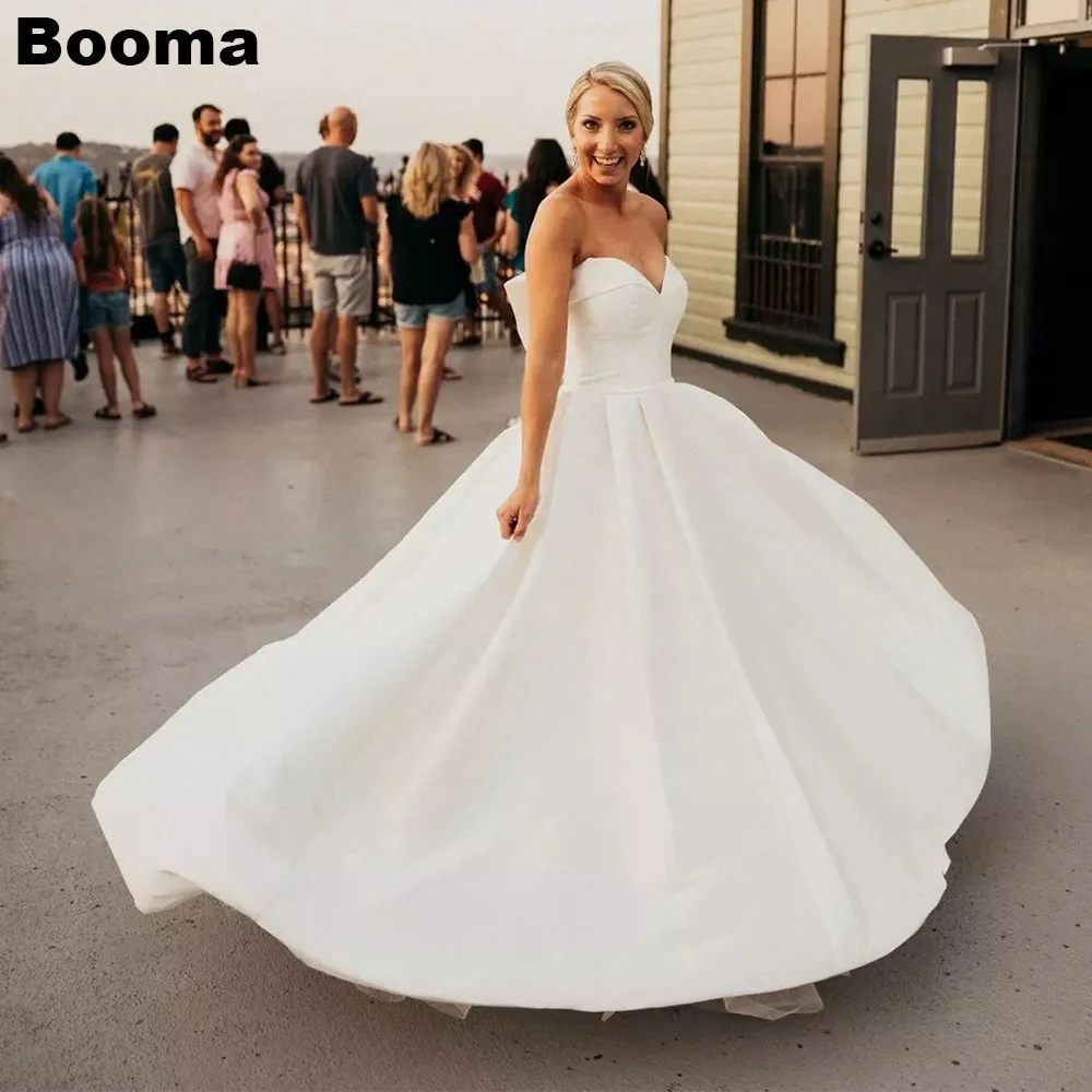 

Booma A-Line Wedding Dresses Sweetheart Sleeveless Long Brides Party Gowns for Women Big Bow Elegant Bridals Evening Dress