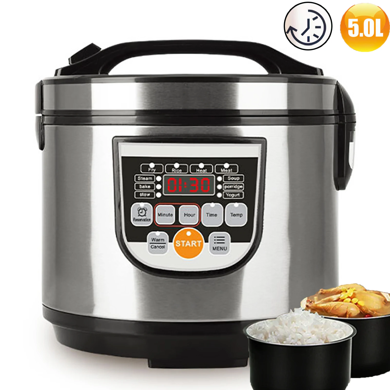 Fornello di riso per auto portatile per uso domestico 5L camion elettrico cucina multi-fornello zuppa di porridge cottura di alimenti a vapore scatola di pranzo elettrica