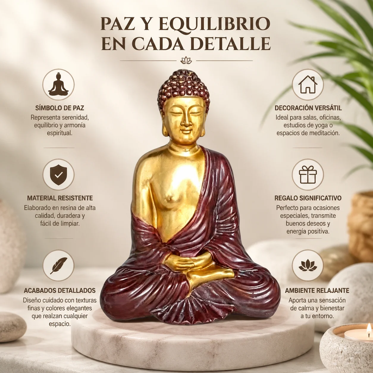 Figurines de Bouddha, statue de Bouddha assis en résine de haute qualité, statue décorative zen, symbole de paix et de harmonie, idéale pour la décoration de la maison et du bureau